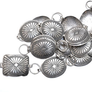 Vintage Southwest Concho Belt Boho 925 Silver 36"